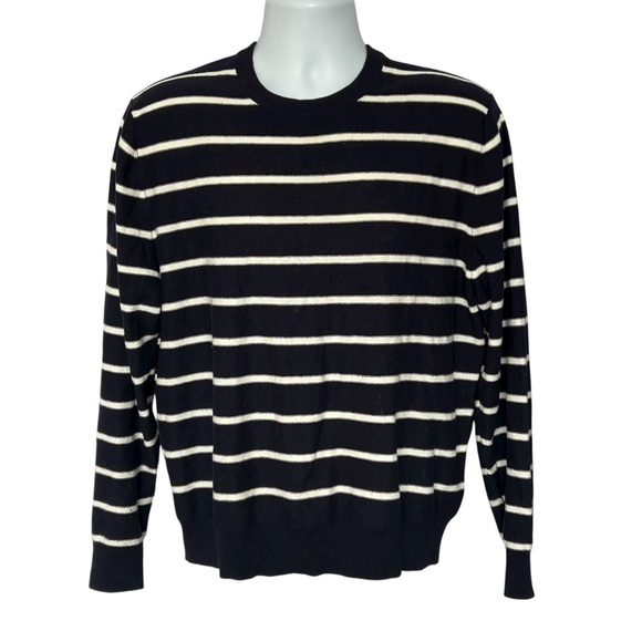 Brooks Brothers Sweater Cotton Cashmere Crewneck Size M Blue Cream Striped - Picture 2 of 6